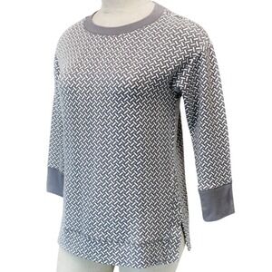 Talbots  Petite‎ LP | Gray White Pattern | 3/4 Sleeve Knit Top | Knitwear